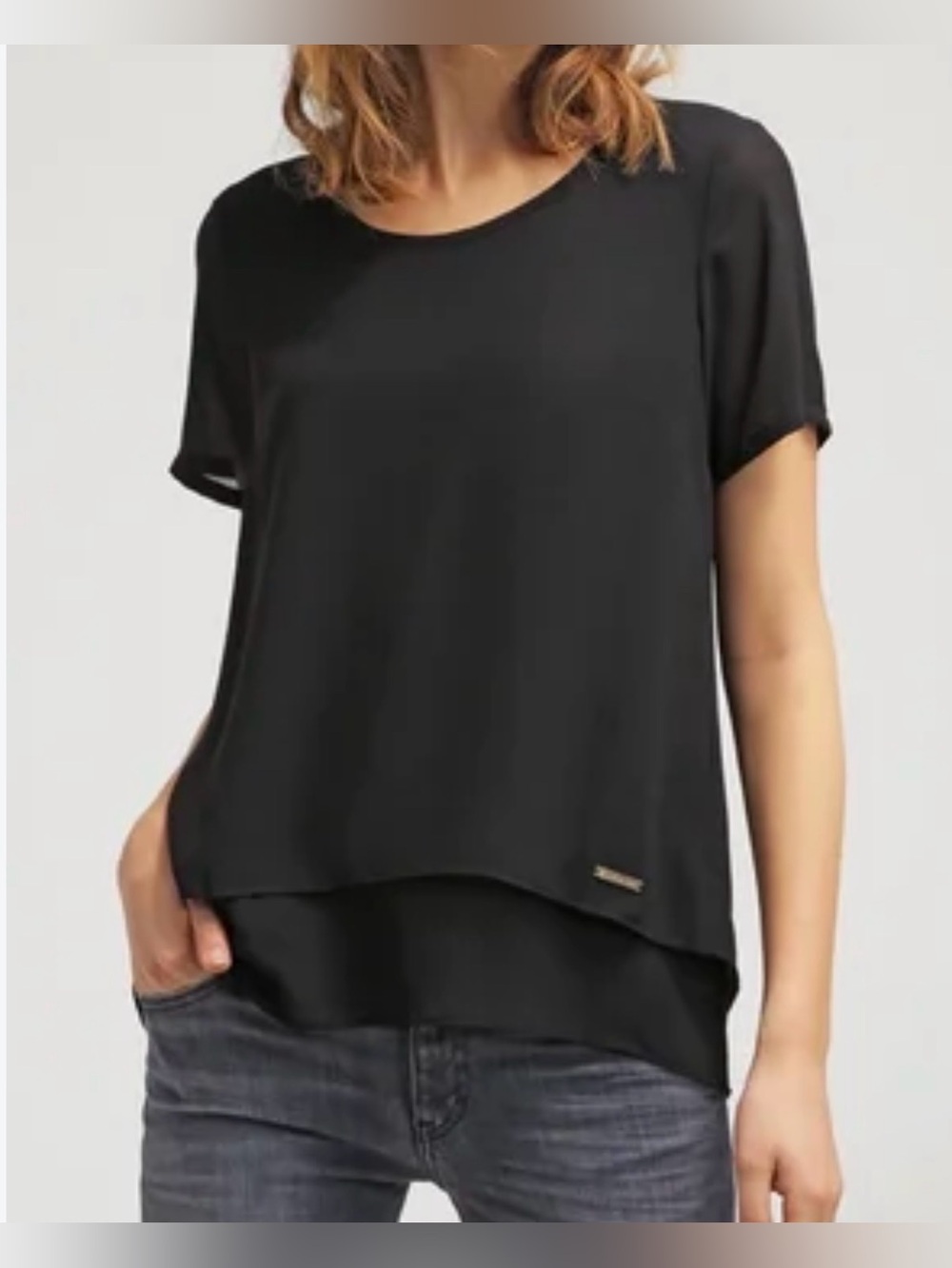 Calvin Klein Short Sleeve Black Tunic Top Sz M